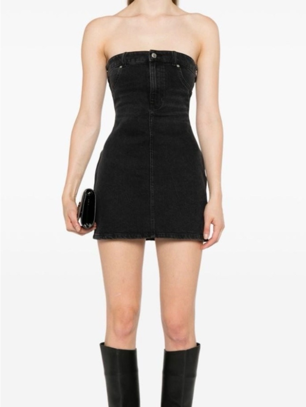Alexander Wang Black Strapless Denim Mini Dress